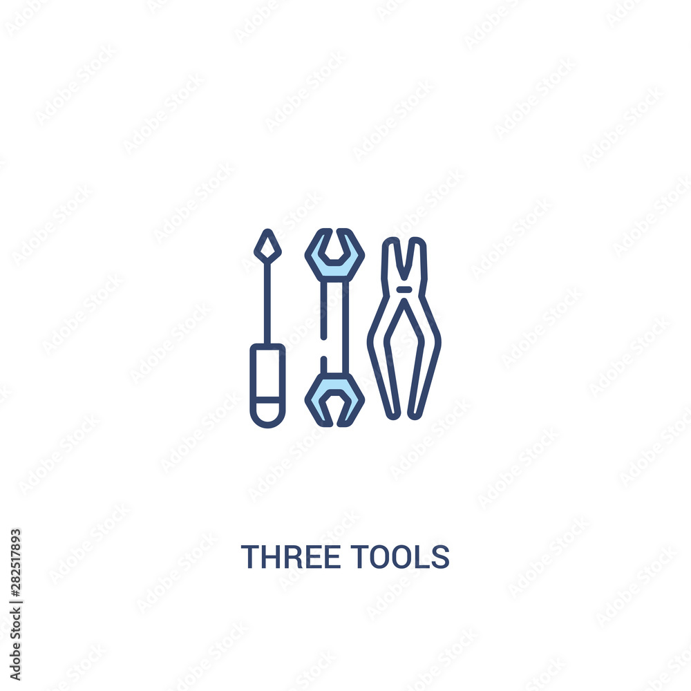 Poster three tools concept 2 colored icon. simple line element illustration. outline blue three tools symbo