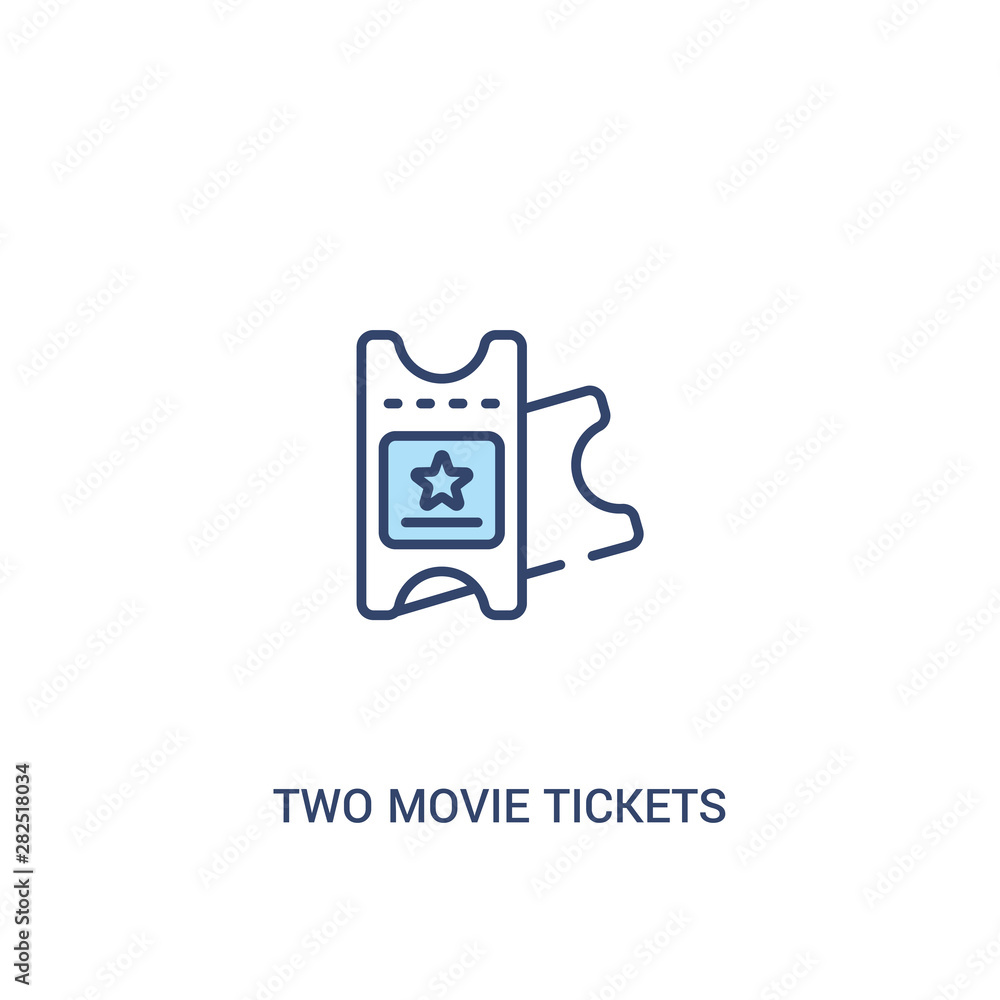 Poster two movie tickets concept 2 colored icon. simple line element illustration. outline blue two movie t
