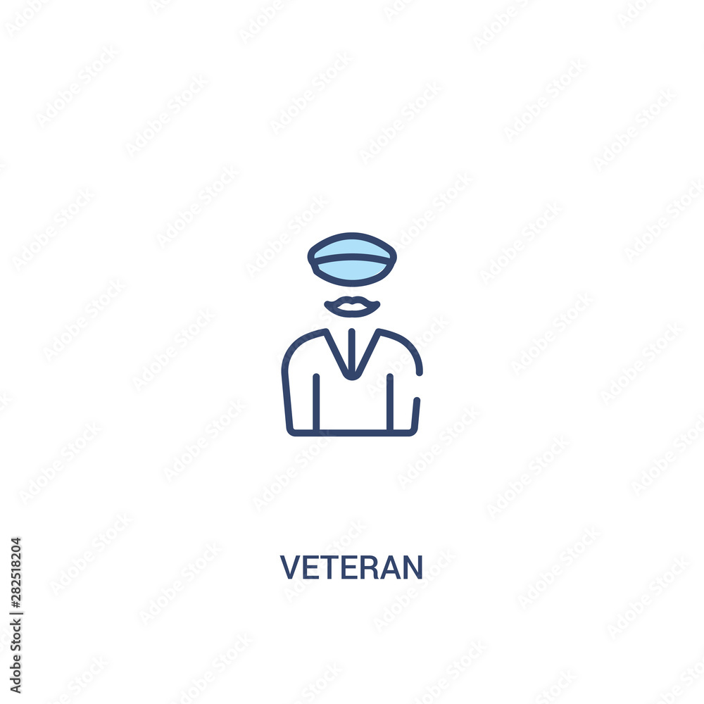 Poster veteran concept 2 colored icon. simple line element illustration. outline blue veteran symbol. can b