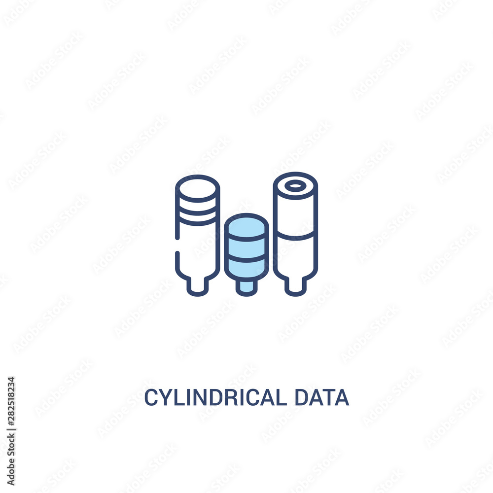 Poster cylindrical data graphic concept 2 colored icon. simple line element illustration. outline blue cyli