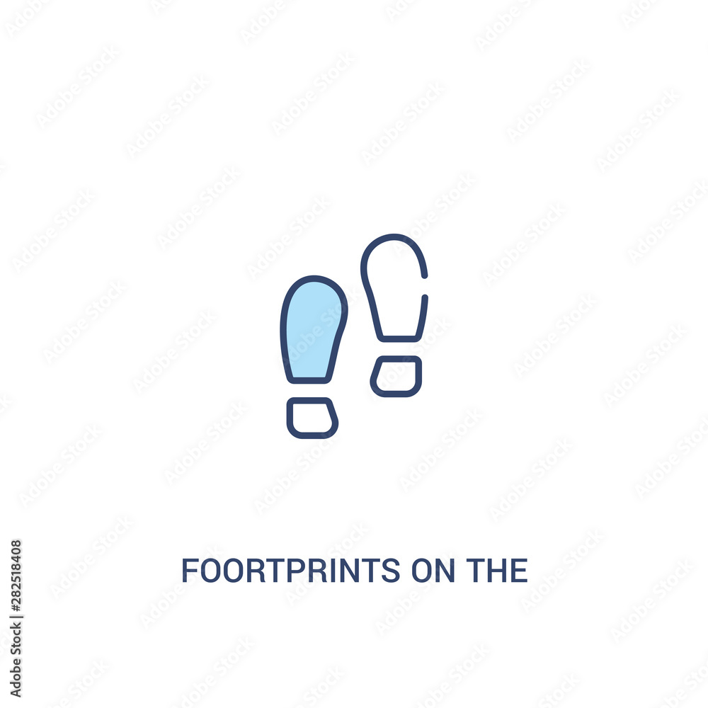 Poster foortprints on the moon concept 2 colored icon. simple line element illustration. outline blue foort