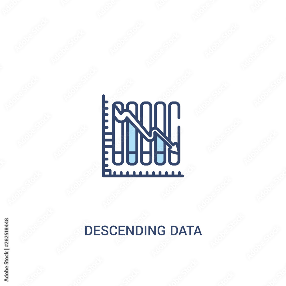 Poster descending data analytics line graphic concept 2 colored icon. simple line element illustration. out