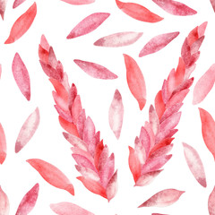 Watercolor hand painted nature romantic pattern with pink flowers petals bouquet and isolated on the white background