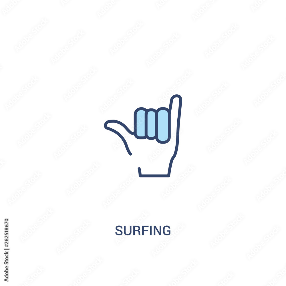 Poster surfing concept 2 colored icon. simple line element illustration. outline blue surfing symbol. can b