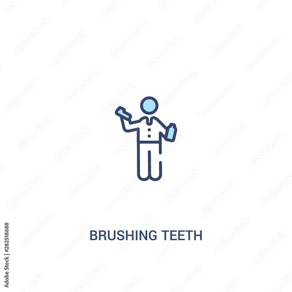 Poster brushing teeth concept 2 colored icon. simple line element illustration. outline blue brushing teeth