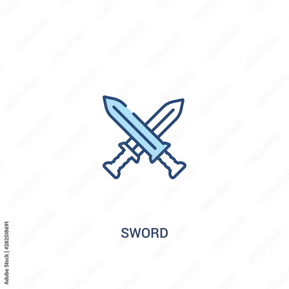 Poster sword concept 2 colored icon. simple line element illustration. outline blue sword symbol. can be us