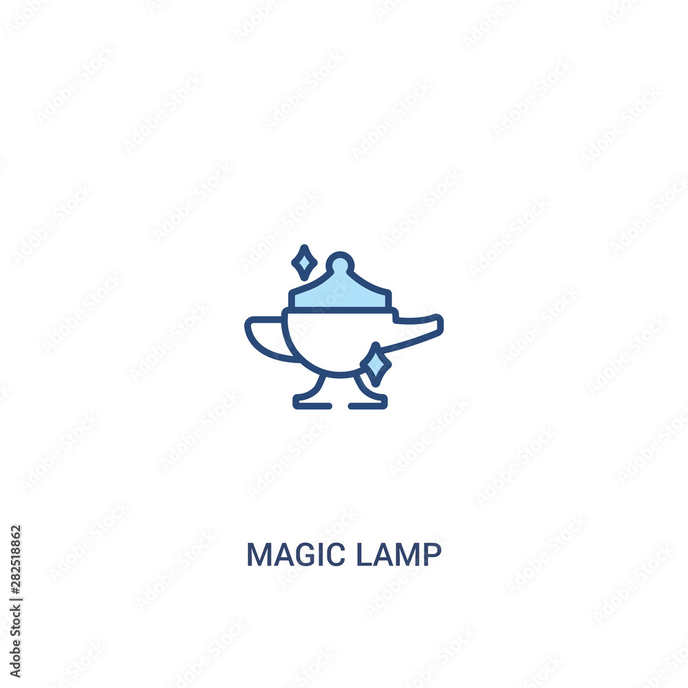 Poster magic lamp concept 2 colored icon. simple line element illustration. outline blue magic lamp symbol.