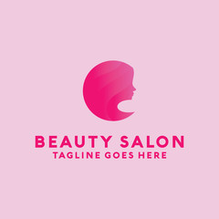 Beauty Salon Logo Design with female Face and Haircut for Stylist. Modern Gradient for Beauty with Glamorous Woman Hair Stylish.