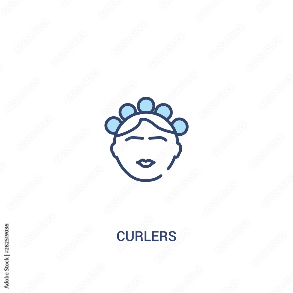 Poster curlers concept 2 colored icon. simple line element illustration. outline blue curlers symbol. can b