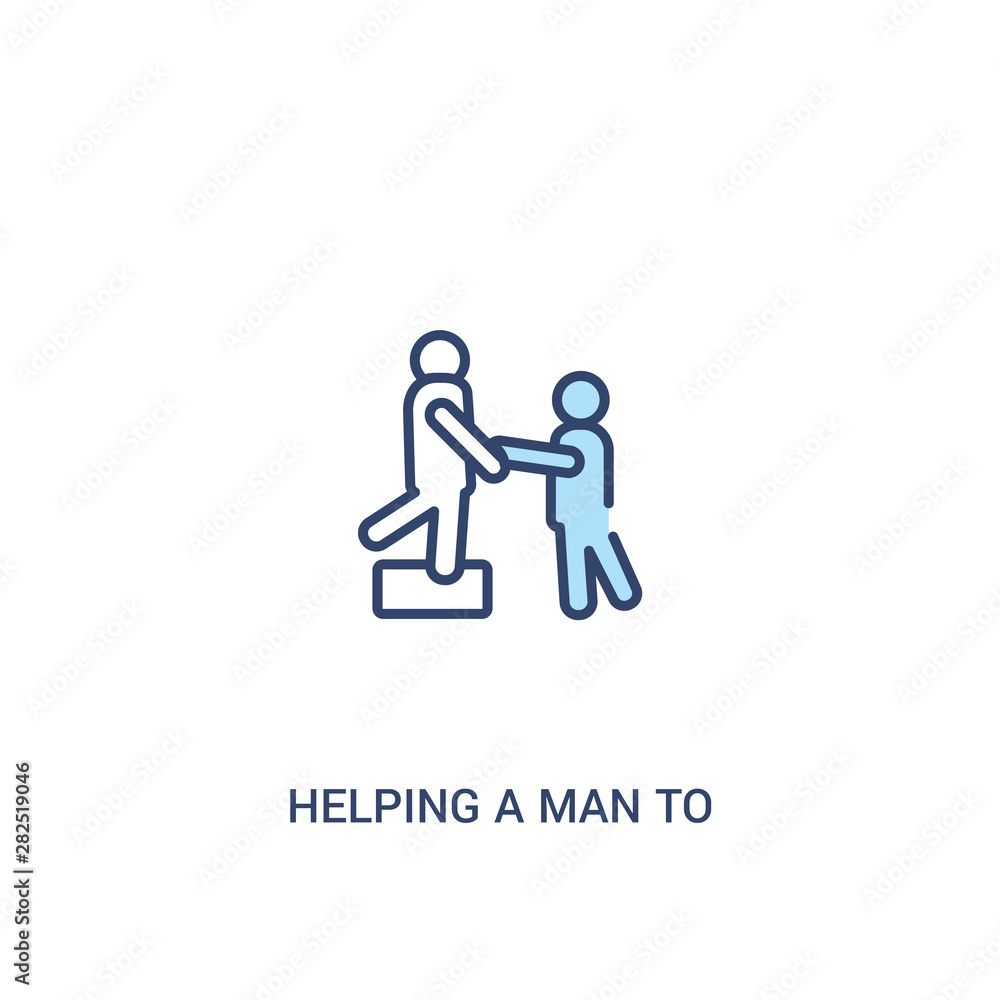 Poster helping a man to climb concept 2 colored icon. simple line element illustration. outline blue helpin