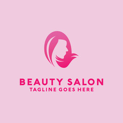 Beauty Salon Logo Design with female Face and Haircut for Stylist. Modern Gradient for Beauty with Glamorous Woman Hair Stylish.