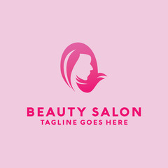 Beauty Salon Logo Design with female Face and Haircut for Stylist. Modern Gradient for Beauty with Glamorous Woman Hair Stylish.