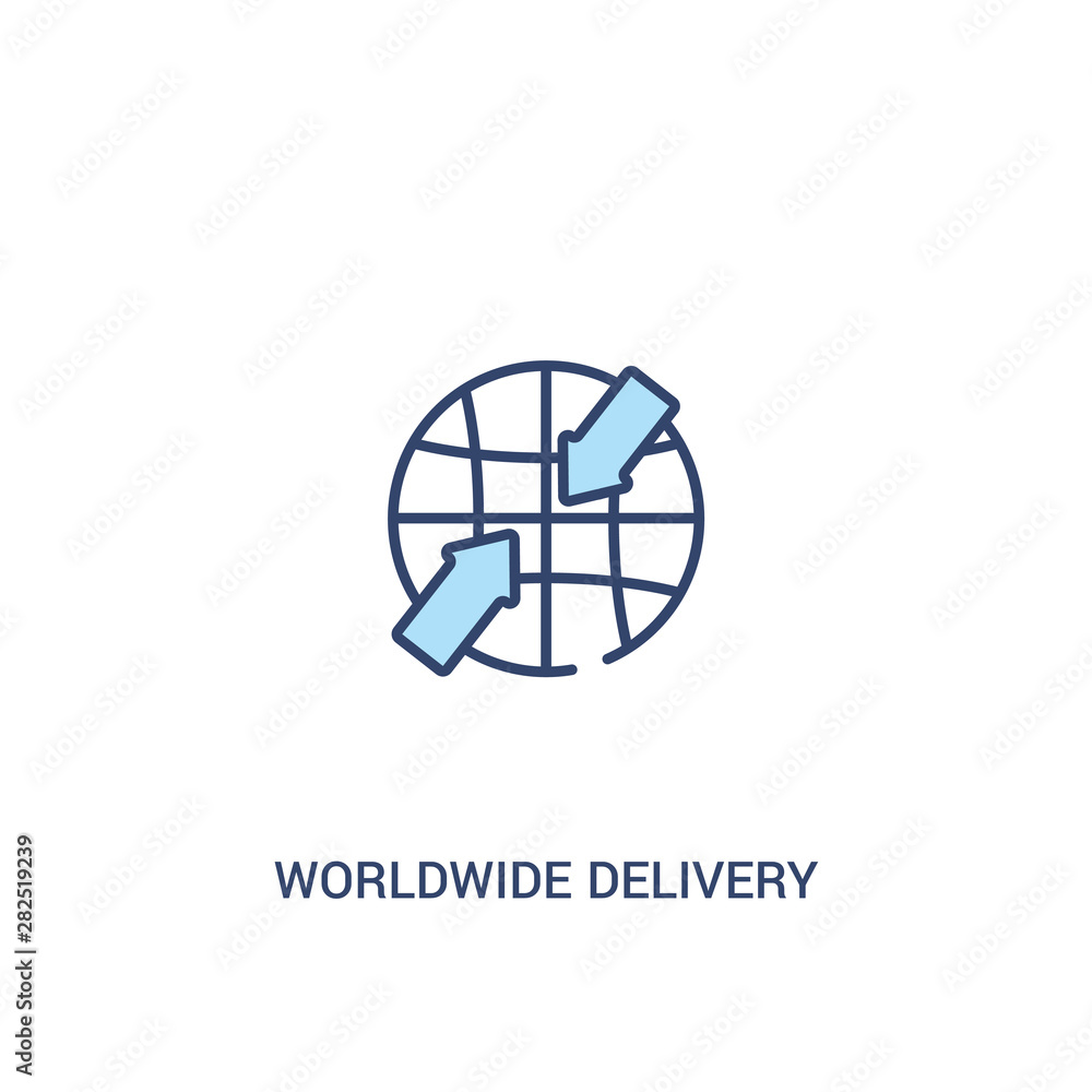 Poster worldwide delivery concept 2 colored icon. simple line element illustration. outline blue worldwide 