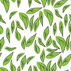 Naklejka na ściany i meble Leaves on a white background. Seamless pattern. Vector illustration.