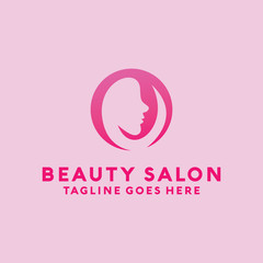 Beauty Salon Logo Design with female Face and Haircut for Stylist. Modern Gradient for Beauty with Glamorous Woman Hair Stylish.