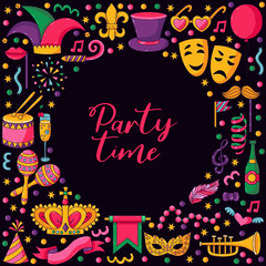 Masquerade party fectival icons set