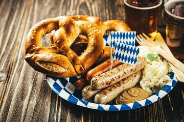 October fest concept - traditional food and beer served at event