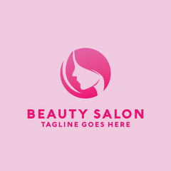 Beauty Salon Logo Design with female Face and Haircut for Stylist. Modern Gradient for Beauty with Glamorous Woman Hair Stylish.