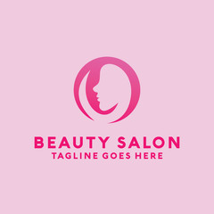 Beauty Salon Logo Design with female Face and Haircut for Stylist. Modern Gradient for Beauty with Glamorous Woman Hair Stylish.