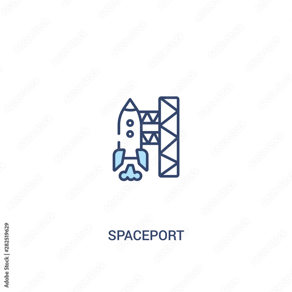 Poster spaceport concept 2 colored icon. simple line element illustration. outline blue spaceport symbol. c