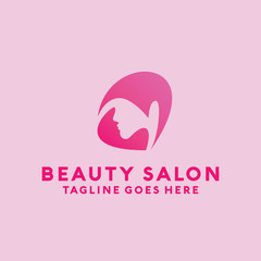 Beauty Salon Logo Design with female Face and Haircut for Stylist. Modern Gradient for Beauty with Glamorous Woman Hair Stylish.