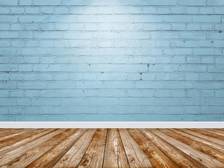 Brick wall blue color interior with spotlight