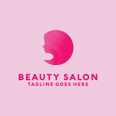Beauty Salon Logo Design with female Face and Haircut for Stylist. Modern Gradient for Beauty with Glamorous Woman Hair Stylish.
