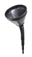 black plastic funnel with bended spout isolated