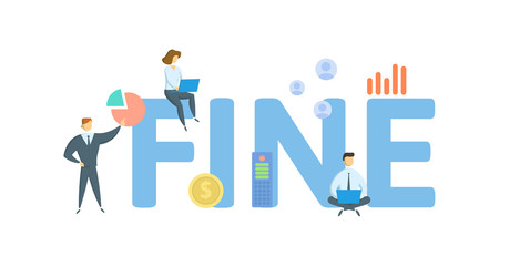FINE. Concept with people, letters and icons. Colored flat vector illustration. Isolated on white background.