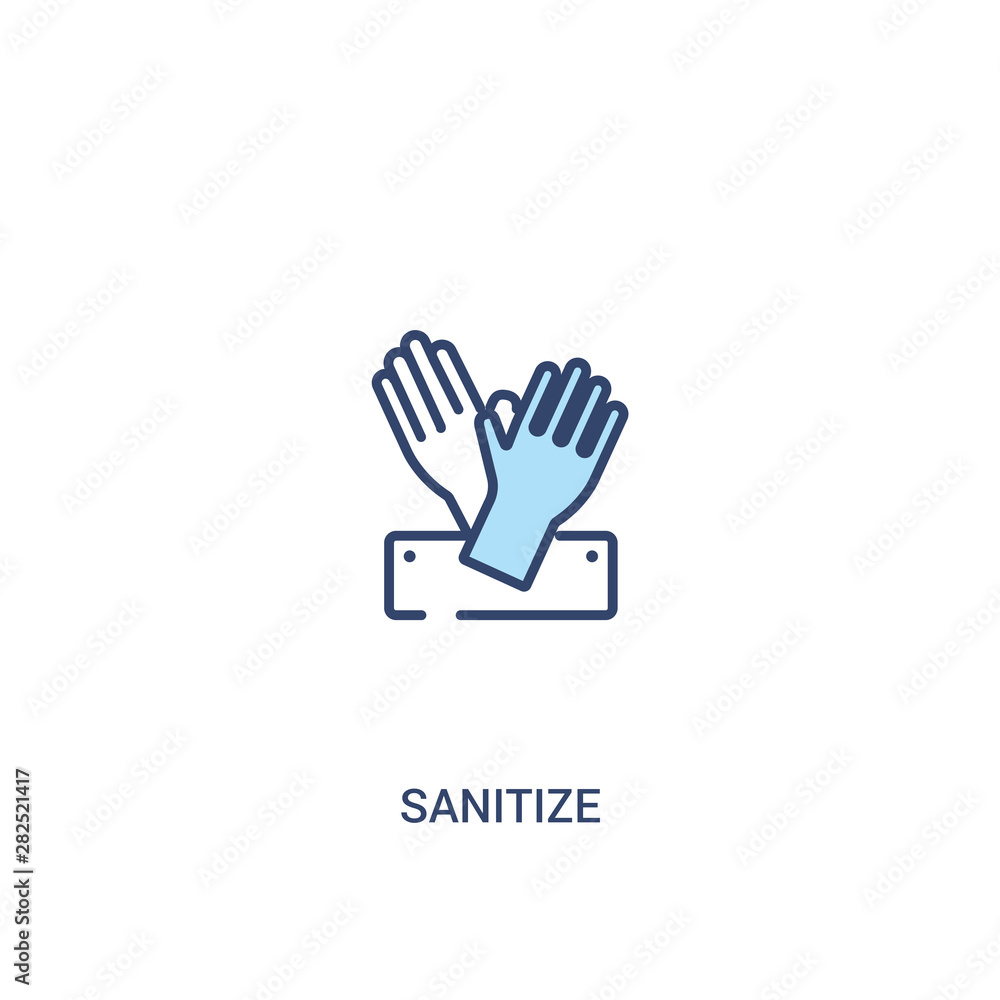 Poster sanitize concept 2 colored icon. simple line element illustration. outline blue sanitize symbol. can