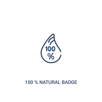 100 % natural badge concept 2 colored icon. simple line element illustration. outline blue 100 % natural badge symbol. can be used for web and mobile ui/ux.