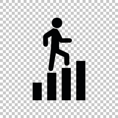 Man is Stepping Up on Bars sign. Black icon on transparent background. Illustration.