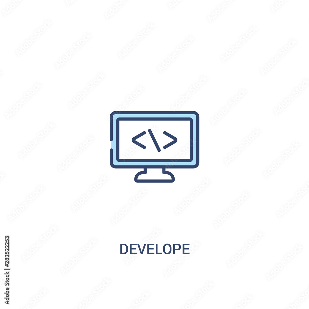 Poster develope concept 2 colored icon. simple line element illustration. outline blue develope symbol. can