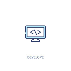 develope concept 2 colored icon. simple line element illustration. outline blue develope symbol. can be used for web and mobile ui/ux.