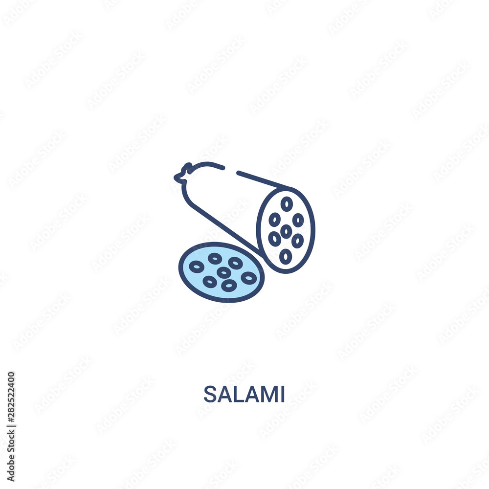 Poster salami concept 2 colored icon. simple line element illustration. outline blue salami symbol. can be 