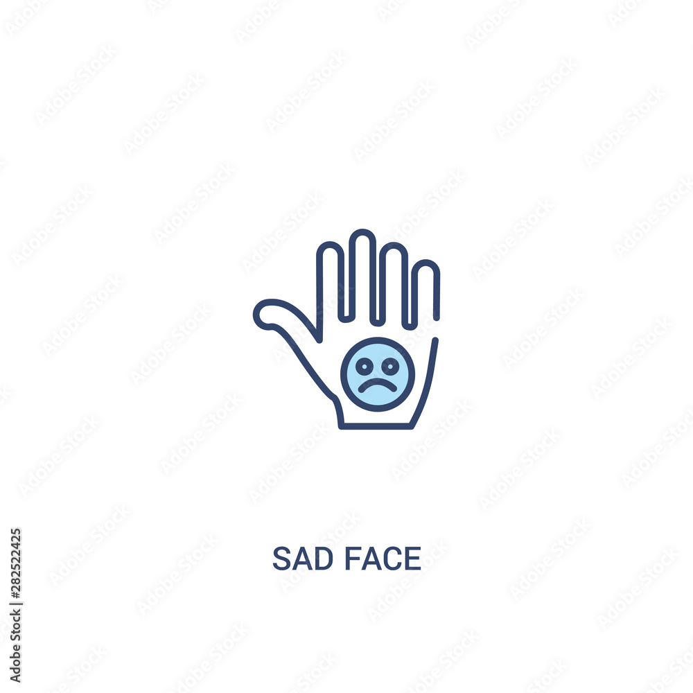 Poster sad face concept 2 colored icon. simple line element illustration. outline blue sad face symbol. can