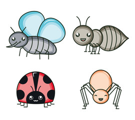 group of insects kawaii characters
