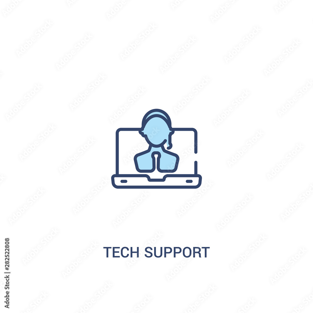 Poster tech support concept 2 colored icon. simple line element illustration. outline blue tech support sym