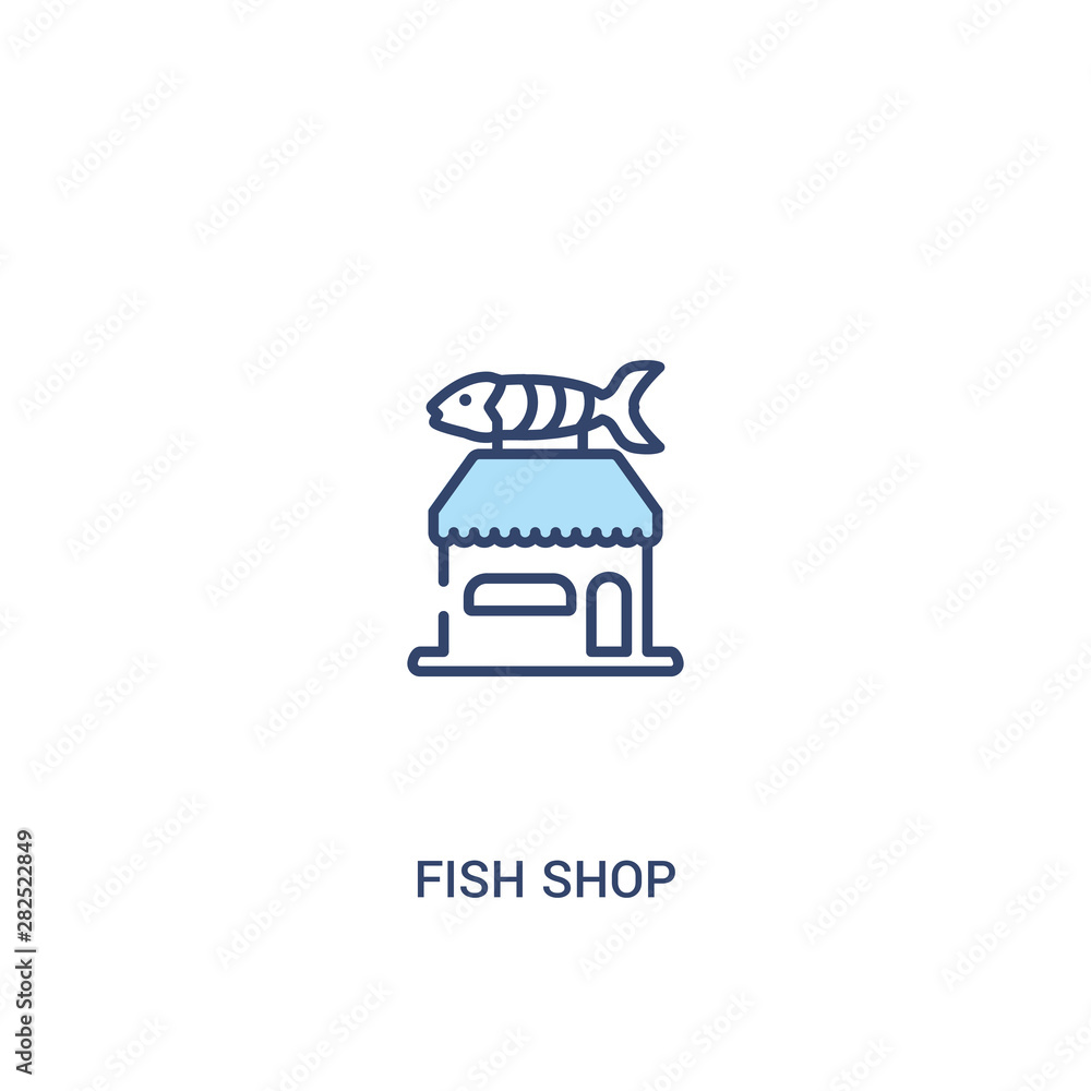 Poster fish shop concept 2 colored icon. simple line element illustration. outline blue fish shop symbol. c