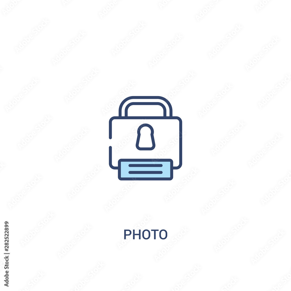 Poster photo concept 2 colored icon. simple line element illustration. outline blue photo symbol. can be us