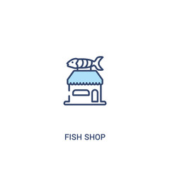 fish shop concept 2 colored icon. simple line element illustration. outline blue fish shop symbol. can be used for web and mobile ui/ux.