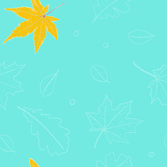 Fototapeta na wymiar Seamless pattern with autumn leaves on blue background. Colorful vector illustration in sketch style. Hand-drawn.