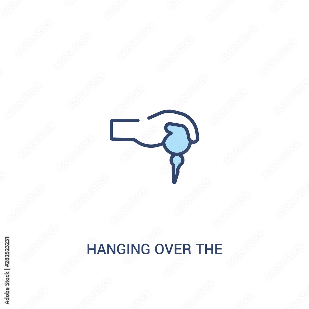 Poster hanging over the key concept 2 colored icon. simple line element illustration. outline blue hanging 