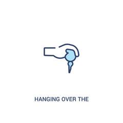 hanging over the key concept 2 colored icon. simple line element illustration. outline blue hanging over the key symbol. can be used for web and mobile ui/ux.