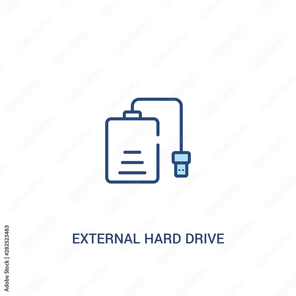 Poster external hard drive concept 2 colored icon. simple line element illustration. outline blue external 