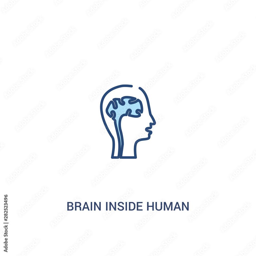 Poster brain inside human head concept 2 colored icon. simple line element illustration. outline blue brain
