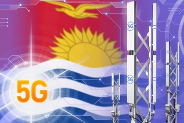 Kiribati 5G industrial illustration, large cellular network mast or tower on modern background with the flag - 3D Illustration
