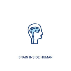 brain inside human head concept 2 colored icon. simple line element illustration. outline blue brain inside human head symbol. can be used for web and mobile ui/ux.