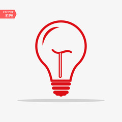 Red Bulb light vector icon. Lighting Electric lamp. Electricity, shine. Light Bulb icon vector, isolated on background. Bulb light icon - Idea sign, solution. Bulb light symbol Energy - Vector