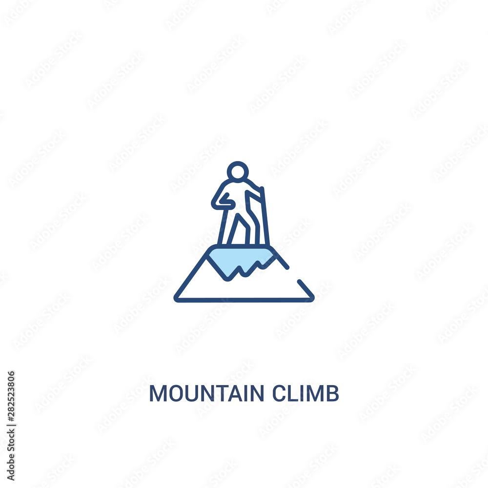 Poster mountain climb concept 2 colored icon. simple line element illustration. outline blue mountain climb